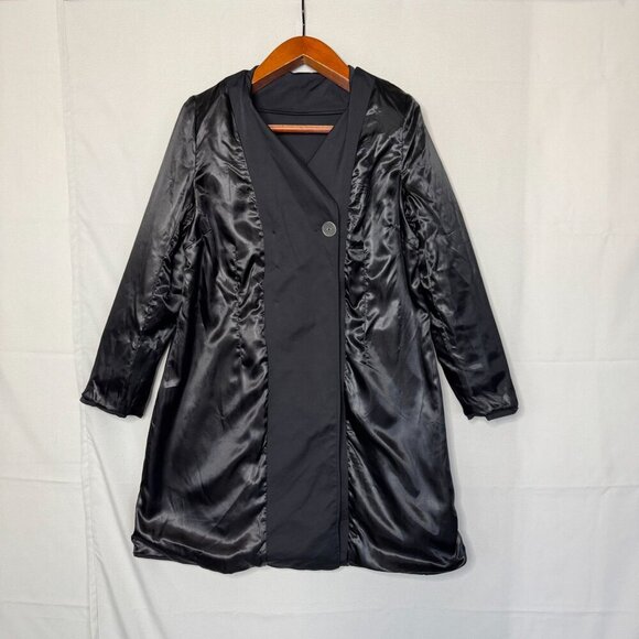 Vintage Y2K Vertigo Paris Black Double Breast Knee Length Trench Coat Size Large - Picture 14 of 16